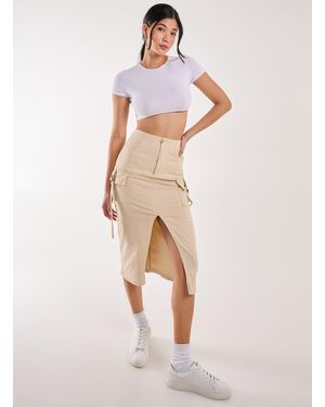 Pink Vanilla Utility Pocket Detail Midi Skirt - Natural