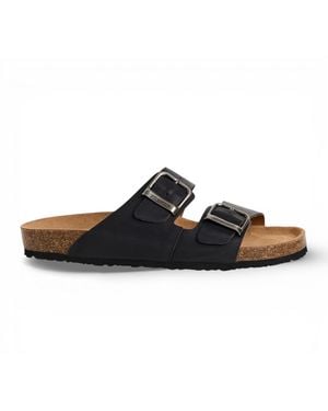 Tamaris Leather Slip-On Footbed Slipper Sandals - Black