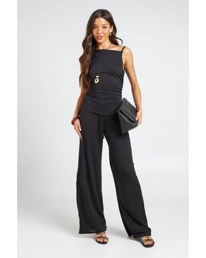 Boohoo One Shoulder Ruched Side Top And Trouser Coord - Blue