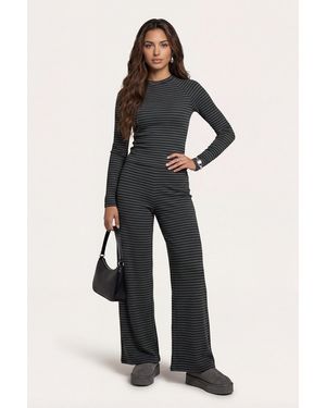 Urban Bliss Jersey Striped Wide Leg Trouser - Grey
