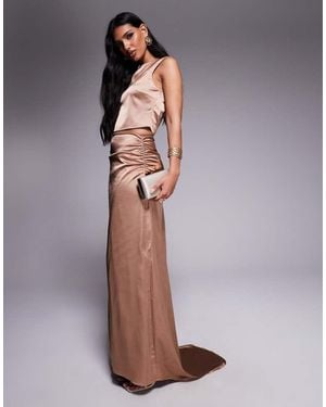 TFNC London Satin Train Maxi Skirt Co-Ord - Brown