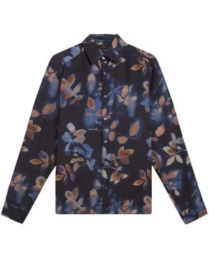 Ted Baker Kalmill Regular Fit Leaf Shadow Print Shirt Lyocell - Blue