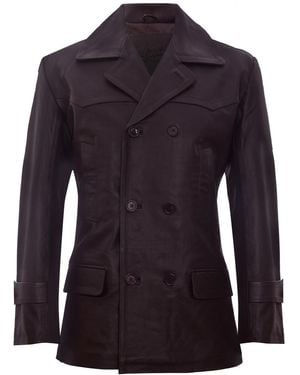 Infinity Leather Cow Hide Dr Who Naval German Pea Coat Jacket - Blue