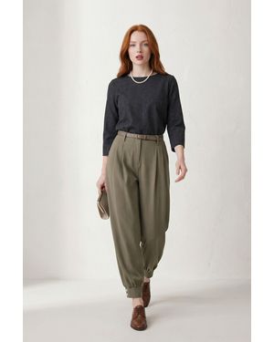 My Fashion Belted Buttoned Leg Tailored Trousers - Green