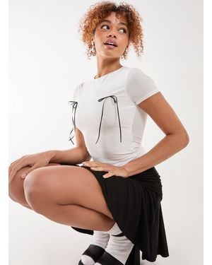 Pink Vanilla Bow Detail T-Shirt - White