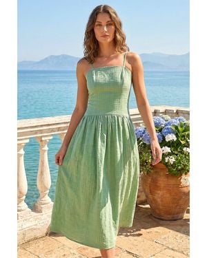 Roman Petite Strappy Drop Waist Dress - Blue