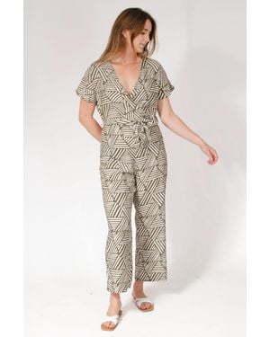 New Look Summer Print Tie Waist Short Sleeve Jumpsuit - Grey