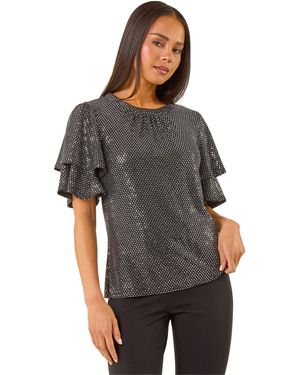 Roman Petite Sequin Flute Sleeve Top - Grey
