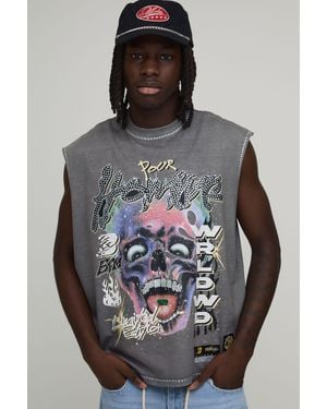 BoohooMAN Oversized Heavyweight Homme Rhinestone Graphic Washed Tank - Black