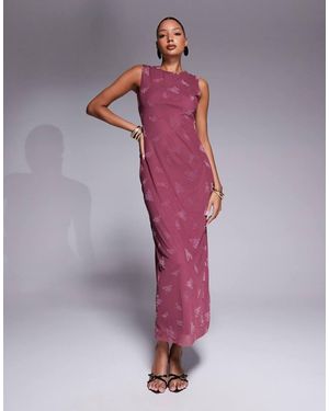 ASOS Maxi Burn Out Floral Grown On Neck Column Dress - Pink
