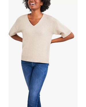 White Stuff Short Sleeve V Neck Slouch Knit Top - Blue