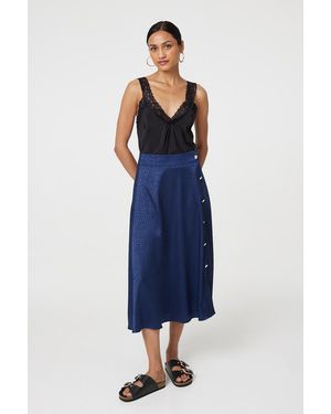 Izabel London Animal Print Button Detail Midi Skirt - Blue