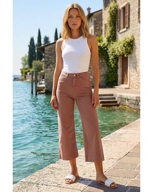 Roman Wide Leg Stretch Denim Cropped Culottes - White