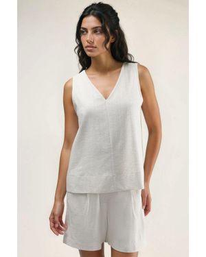 Hiccup Linen Blended Two-Piece Set - White