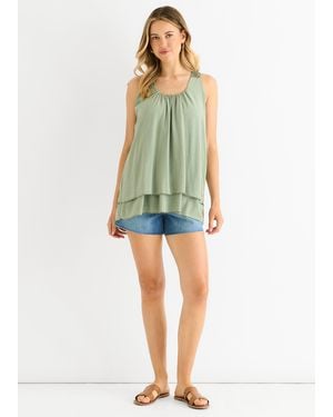 Gini London Crochet Panel Double Layer Long Top - Green