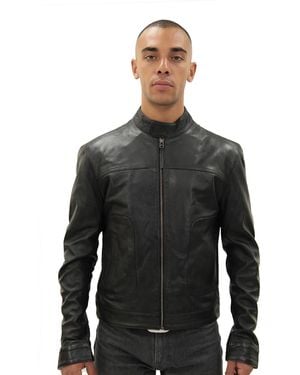 Infinity Leather Classic Fitted Biker Jacket-Austin - Black