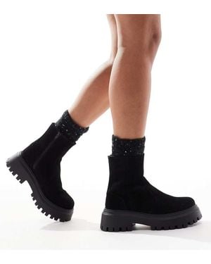 ASOS Wide Fit Antigua Suede Chelsea Sock Boots - Black