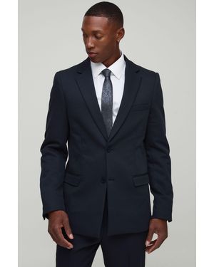 BoohooMAN Slim Fit Single Breasted Twill Blazer - Blue