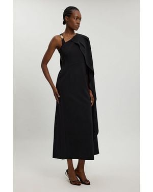 Karen Millen Compact Viscose Asymmetric Detail Maxi Dress - Black