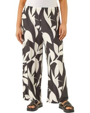 Roman Curve Leaf Print Stretch Trousers - Black