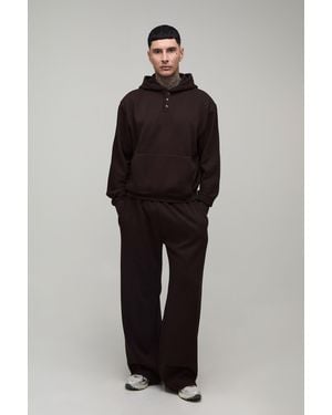 BoohooMAN Tall Oversized Boxy Henley Hoodie And Wide Leg Jogger - Blue
