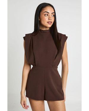 Boohoo Tailored Pleat Detail Playsuit - Brown