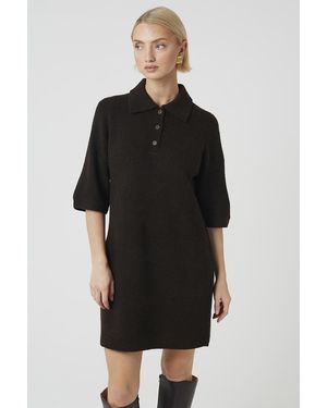 Brave Soul Dark Button Collar Knitted Mini Dress - Black