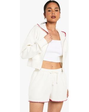 Boohoo Contrast Stitch Zip Through Short Tracksuit - White
