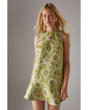 Warehouse Jacquard Peplum Hem Open Back Mini Dress - Green