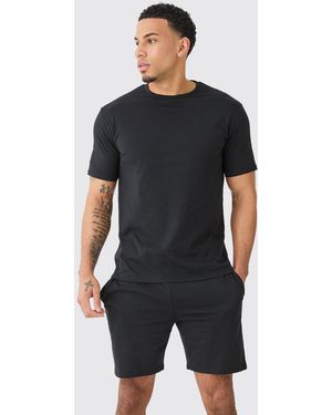 BoohooMAN T-Shirt & Short Lounge Set - Black