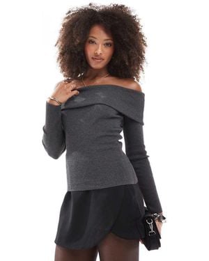 Miss Selfridge Fold Over Knit Rib Bardot - Black