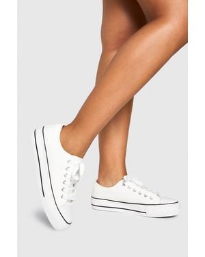 Boohoo Low Top Platform Lace Up Trainers - White