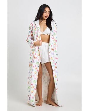 Boohoo Mixed Fruit Print Maxi Dressing Gown - White