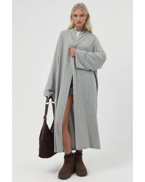 Busem Relaxed Fit Langlijn Open-Front Sjawl Kraag Gebreide Cardigan - Grijs