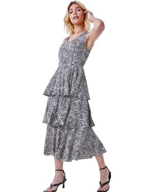 D.u.s.k Abstract Animal Print Tiered Midi Dress - Grey