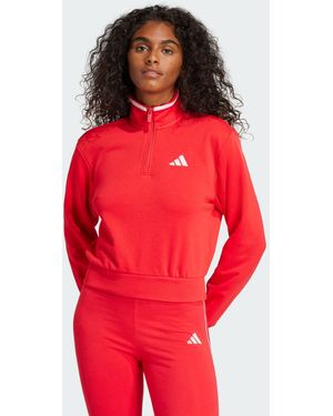 adidas Essentials Colour Pop French Terry Crop Quarter-Zip Track Jacket - Red