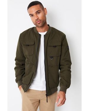 Threadbare Ribbed Utility Bomber Jacket - Green