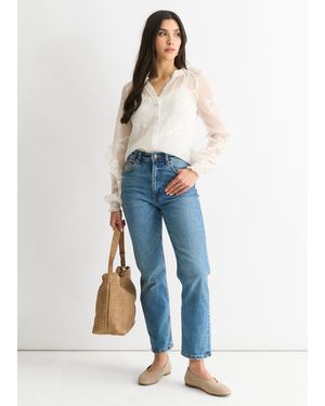 Gini London Embroidery Puff Sleeve Top - Blue