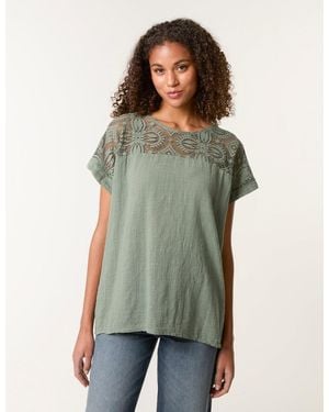 Blue Vanilla Lace Pattern Cotton Top - Green