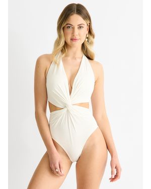 Gini London Twisted Cut Out Halter Swimsuit - White