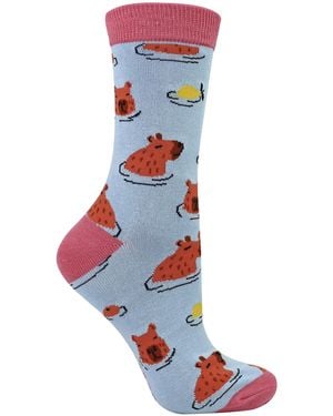 Miss Sparrow Ladies Capybara Novelty Patterned Bamboo Socks - Blue