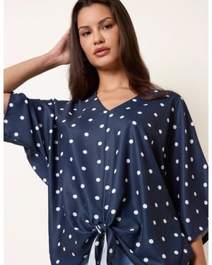 Blue Vanilla Polka Dot Knot Front Top - Blue