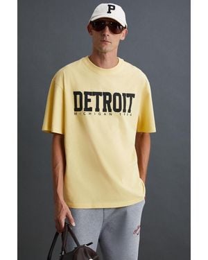 Grimelange Oversized Printed Crew Neck T-Shirt - Yellow