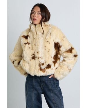 Boohoo Cow Print Fur Jacket - Natural