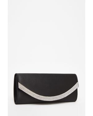 Quiz Satin Embellished Clutch Bag - Black