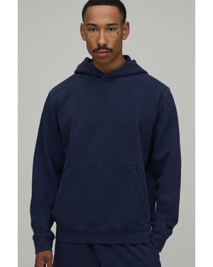 BoohooMAN Regular Fit Premium 480Gsm Washed Over The Head Hoodie - Blue