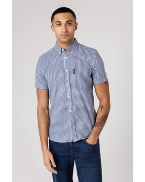 French Connection Cotton Short Sleeve Gingham Chest Pocket Shirt - Blue