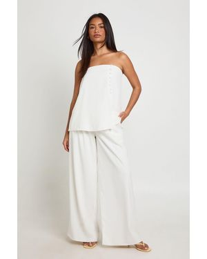 Boohoo Concealed Waistband Wide Leg Tailored Trousers - White