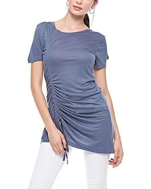 Brave Soul Diana Short Sleeve T Shirt Casual Tops Drawstring Blouse Tee - Blue