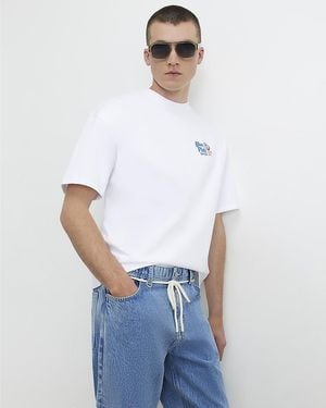 River Island T-Shirt Oversized Fit Plate Cotton - White